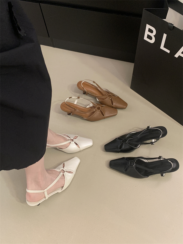 French Style Brown Boho High Heel Closed Toe Sandals for Women 2025 Summer Commuter Roman Shoes