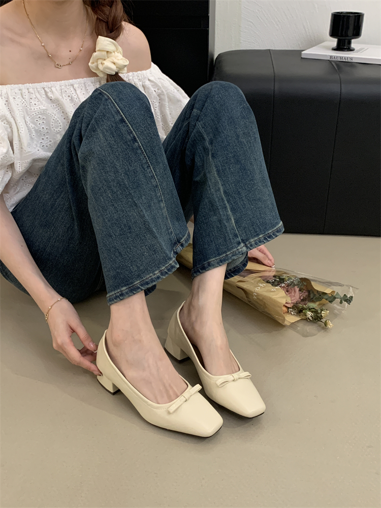 Women's Square Toe Chunky Heel Mary Jane Shoes 2025 New Bowknot Slip-On Low Heel Work Shoes - Image 2