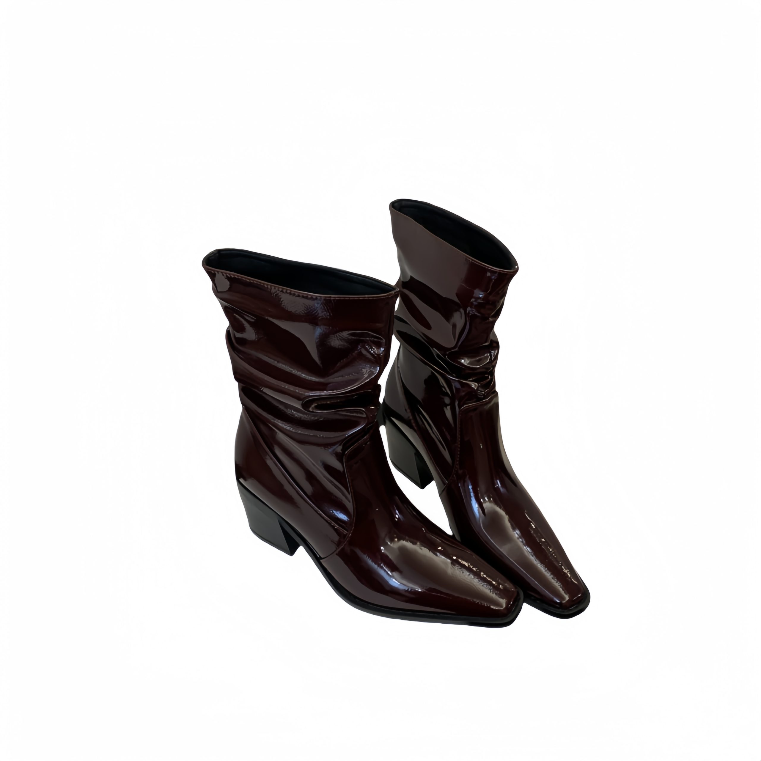 25 Retro Pointed Toe Chunky Heel Stretch Slim Boots Women British Mid Calf Folded Stacked Boots Korean Fashion Short Boots - Image 5