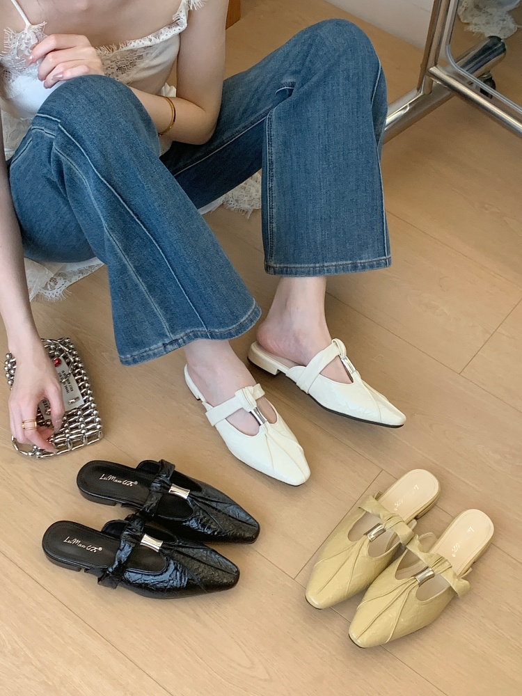 Chanel Style Half Slippers Women's Heel Toe Covered Slippers 2026 Spring Autumn New Fashion Versatile Flat Shoes
