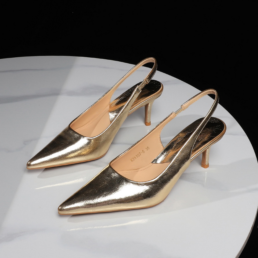 European Style Banquet Pointed Toe Slip-On Heeled Sandals for Women - Thin Heel Open Back Metal Strap Professional Shoes