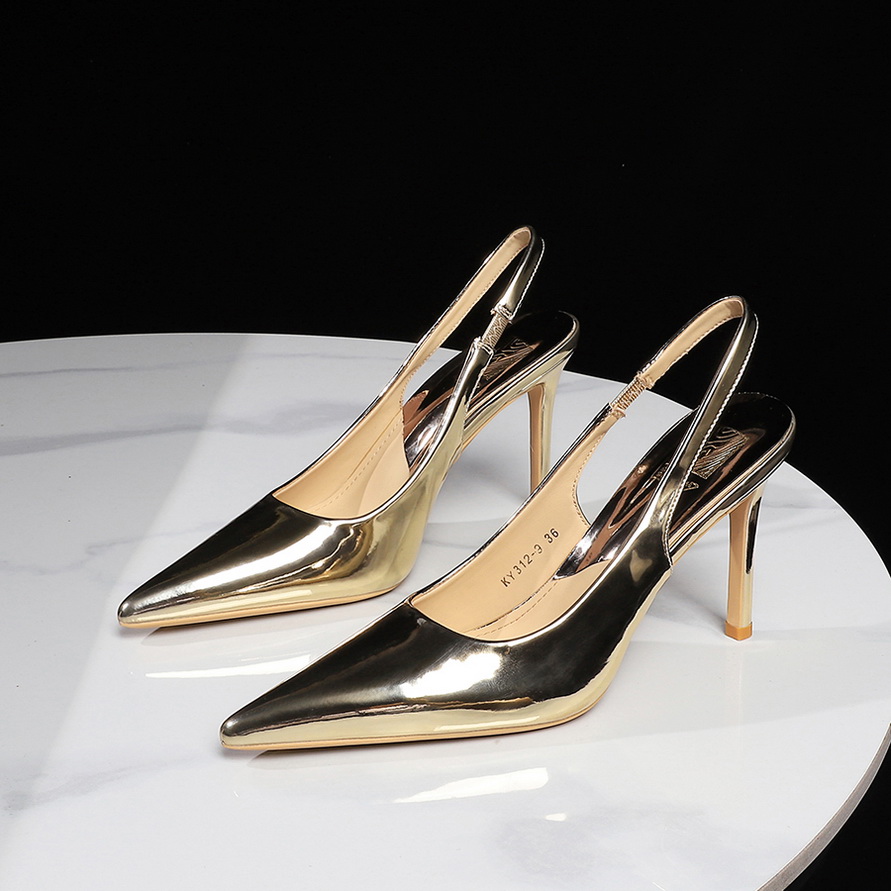 BIGWOOD Women's Metallic Patent Leather Open Back Pointed Toe High Heel Shoes
